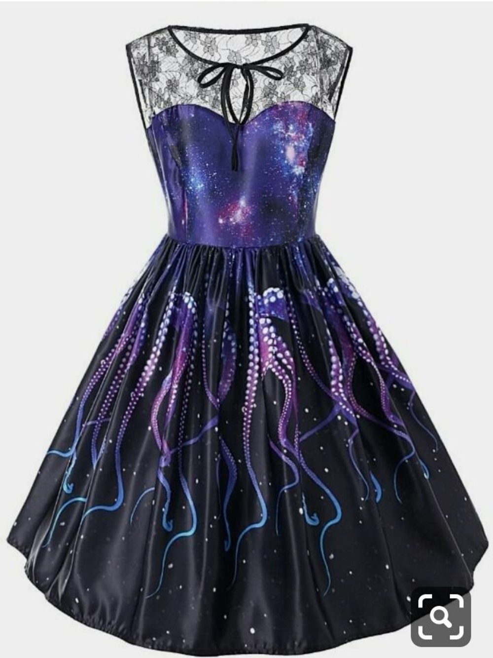 Galaxy Octopus Lace Midi Dress - Purple/Black